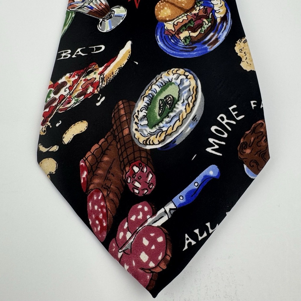 Nicole Miller VTG 1996 Food Novelty Silk Tie Pizza Burger Bacon Italy